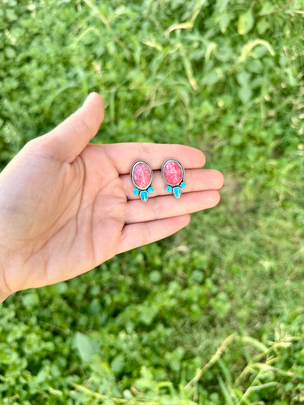 Pink Rhodochrosite & Kingman Studs