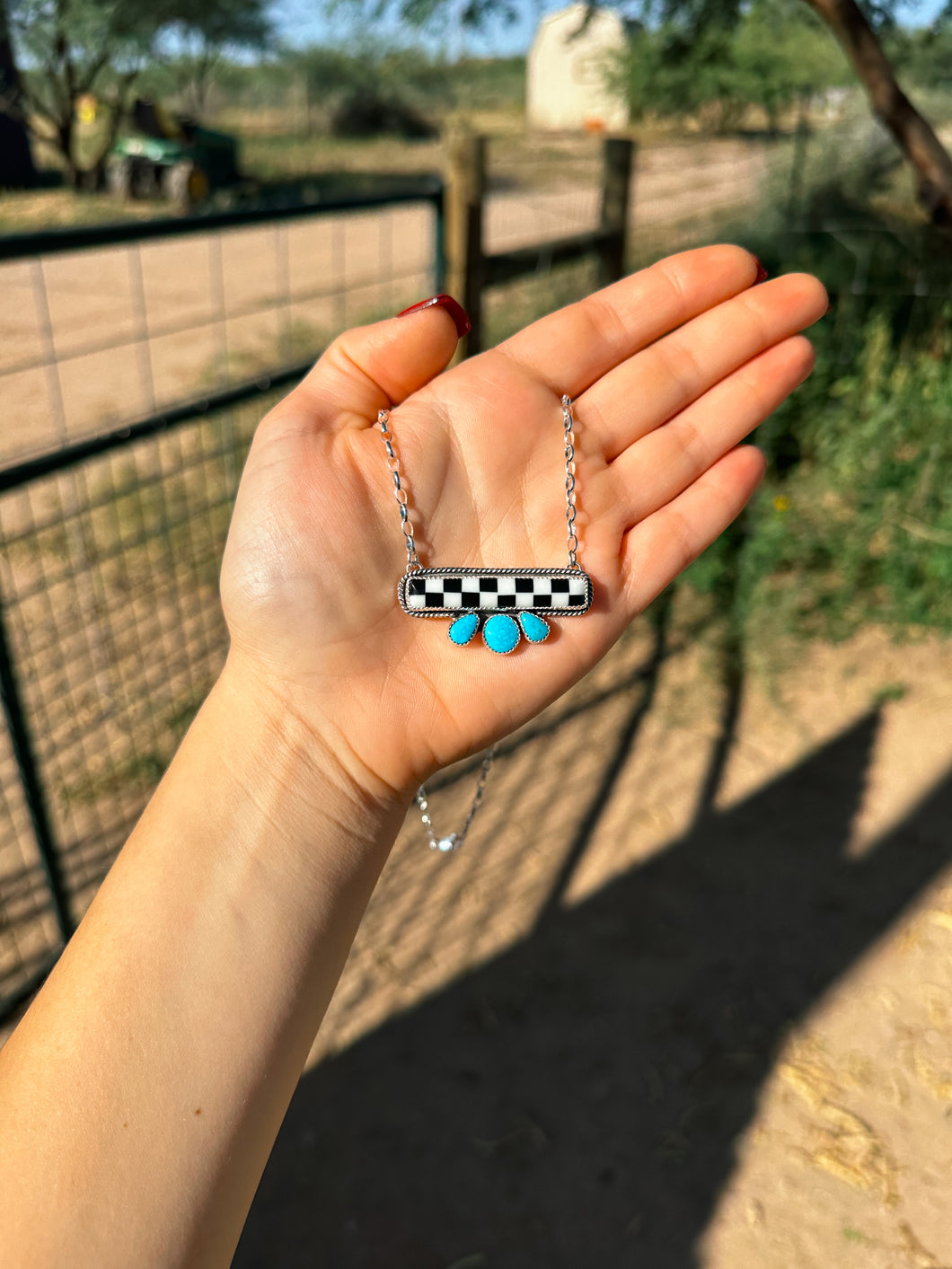 Checkered & Kingman Bar Necklace