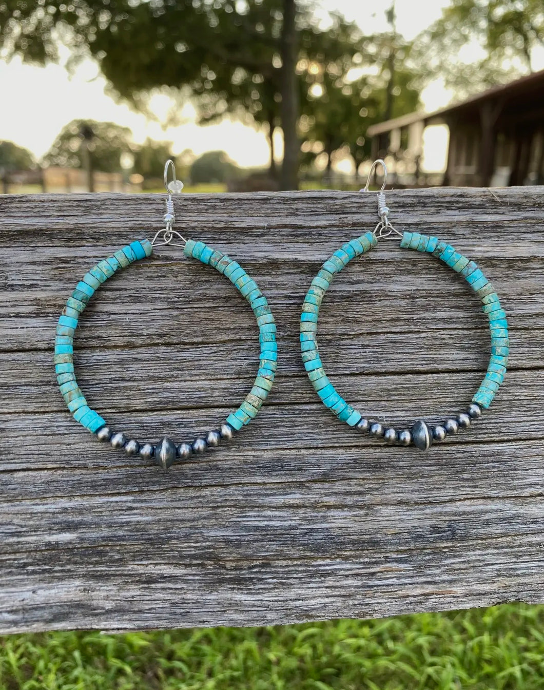 Turquoise & Navajo Pearl Hoop Earrings