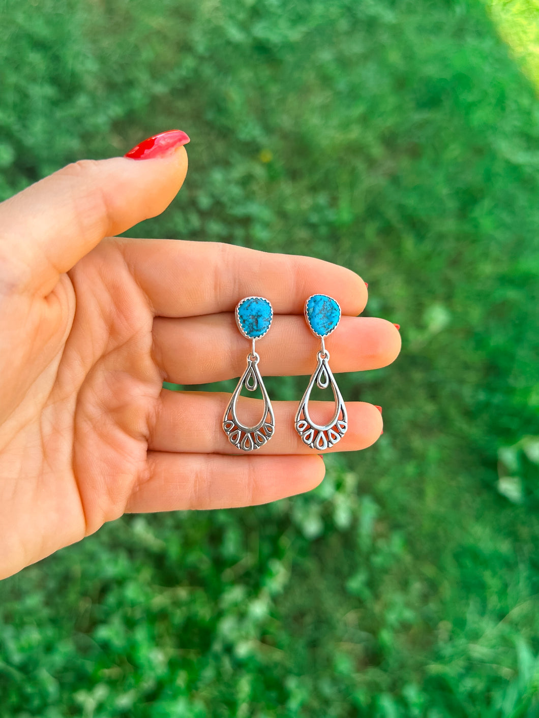 Kingman Turquoise Nugget & Silver Earrings