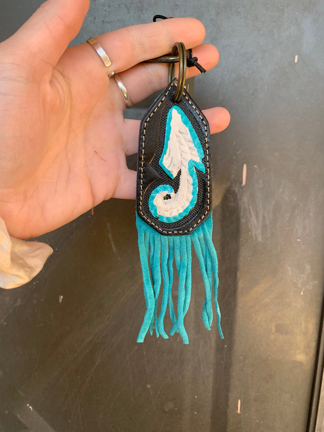 Tooled black & Fringe Keychain